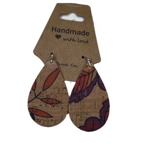 Cork earrings handmade teardrop